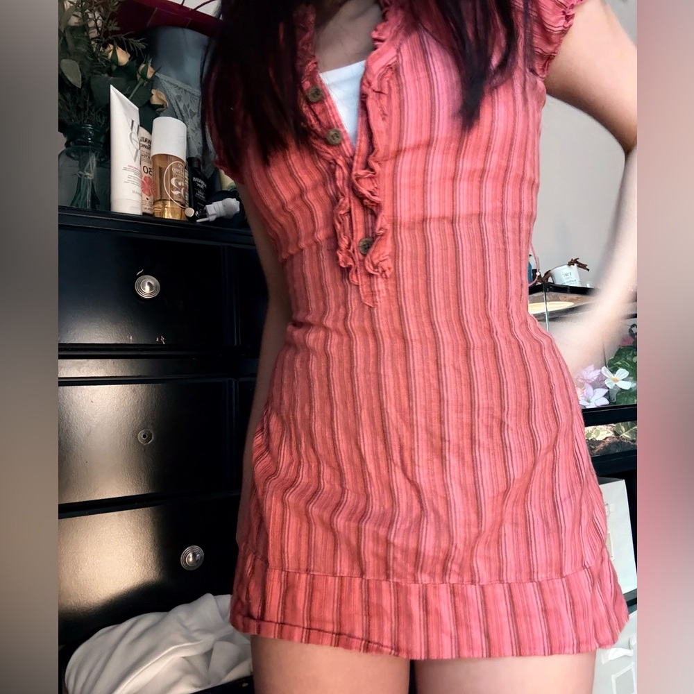Striped button up coral mini Ruffle Dress from dolled up 💕